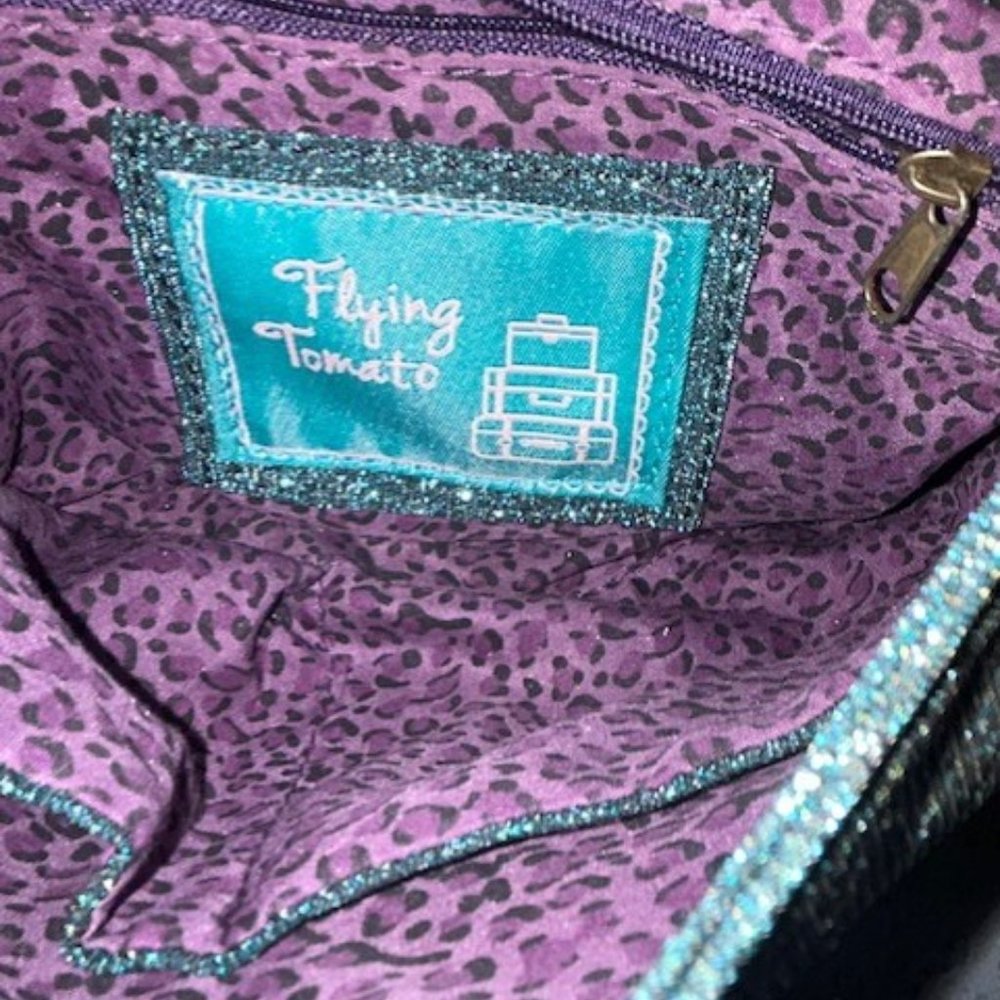 FLYING TOMATO ANTHROPOLOGIE Teal Shiny Sparkly Shoulder Bag Purse Cute! - Picture 5 of 8